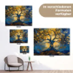 Boom - Levensboom - Blauw - Goud tuinposter los doek klein -Xsfeer9_DE