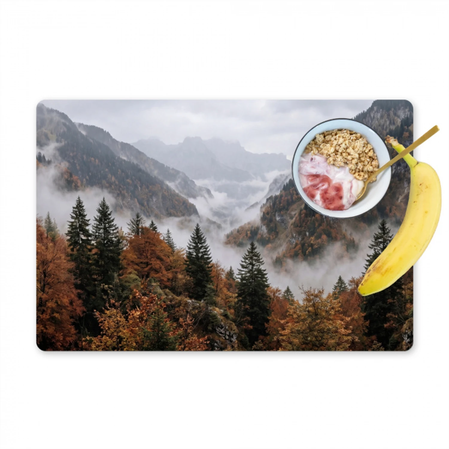 Bergen - Vallei - Mist - Herfst - Natuur Placemat vinyl groot -zzzproduct_Kitchenyeah-website