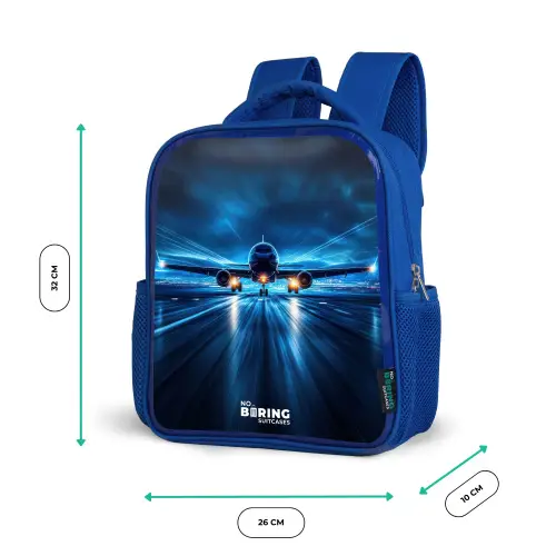 Vliegtuig opstartend in futuristisch nachtlandschap Kinderrugzak - Blauw middel -productfoto_formaten