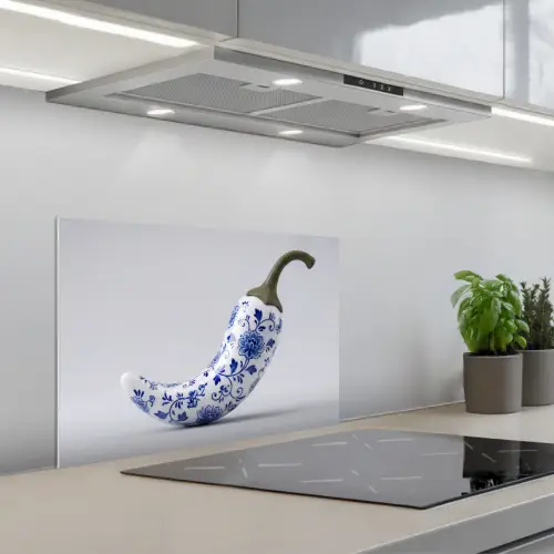 Chilipeper - Keramiek - Blauw keuken achterwand spatscherm klein -3d_schuin