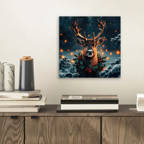 Hert - Kerst - Winter - Sneeuw - Kerstkrans aluminium wit klein -sfeer1