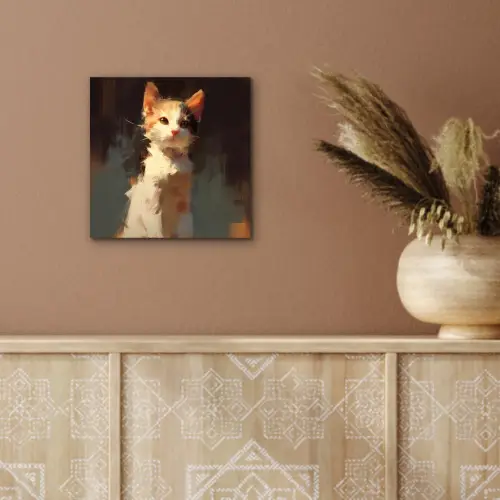Kat - Geschilderd - Artistiek - Wit aluminium wit klein -sfeer4