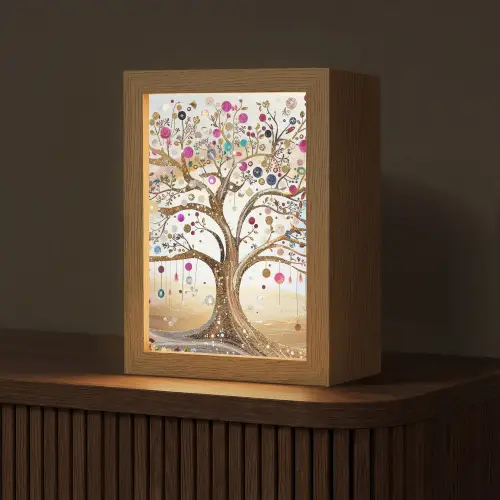 Levensboom - Goud - Kleurrijk - Abstract - Aesthetic Light Box met kabel (Tafellamp) klein -z3d_website