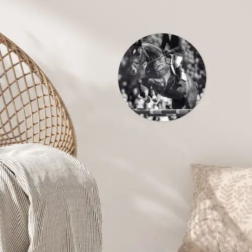 Springen - Paard - Zwart - Wit Wandcirkel behangsticker klein -sfeer4