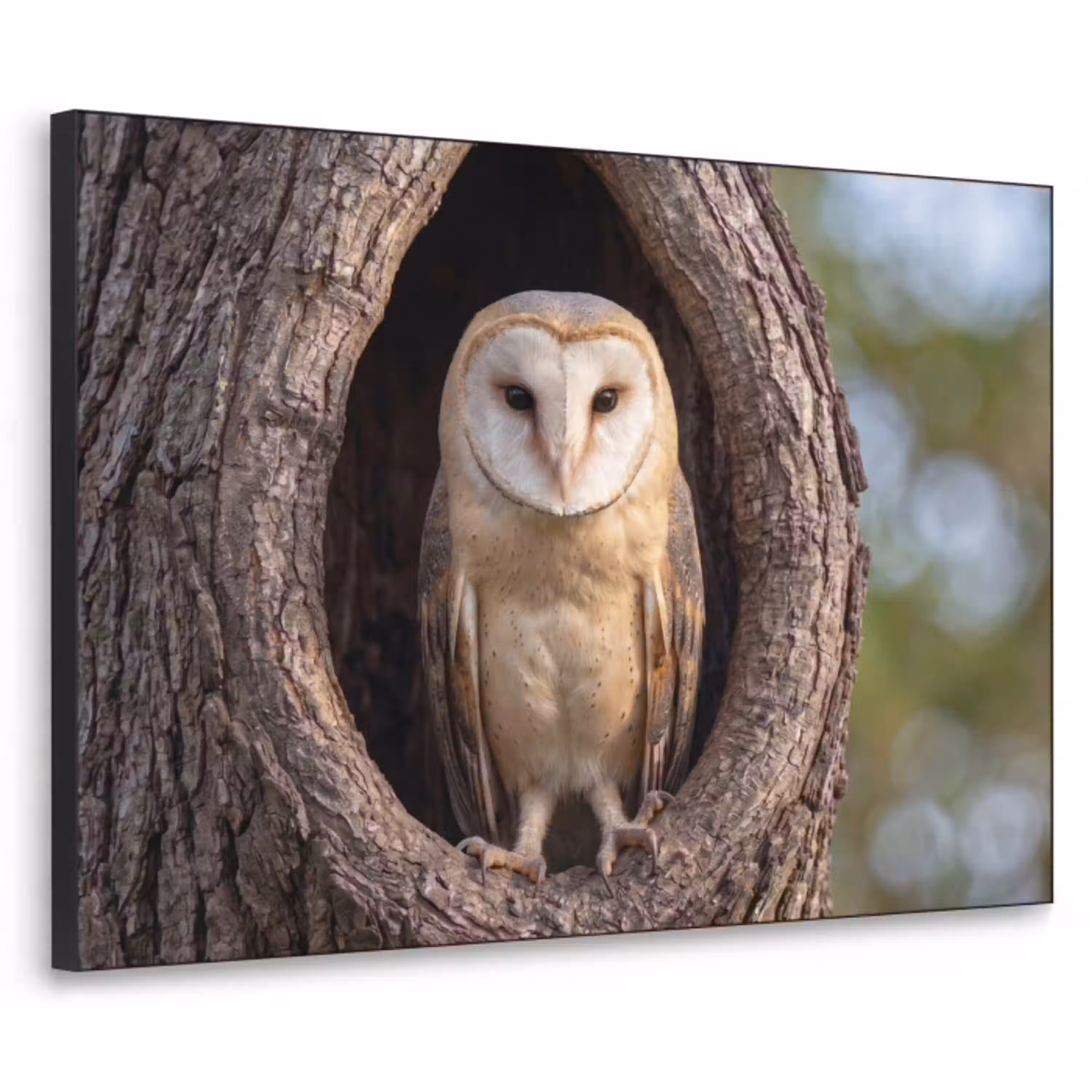 Kerkuil - Boom - Natuur - Bruin Textielframe zwart klein -3d