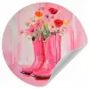 Roze - Bloemen - Cowboy Wandcirkel behangsticker klein -3d