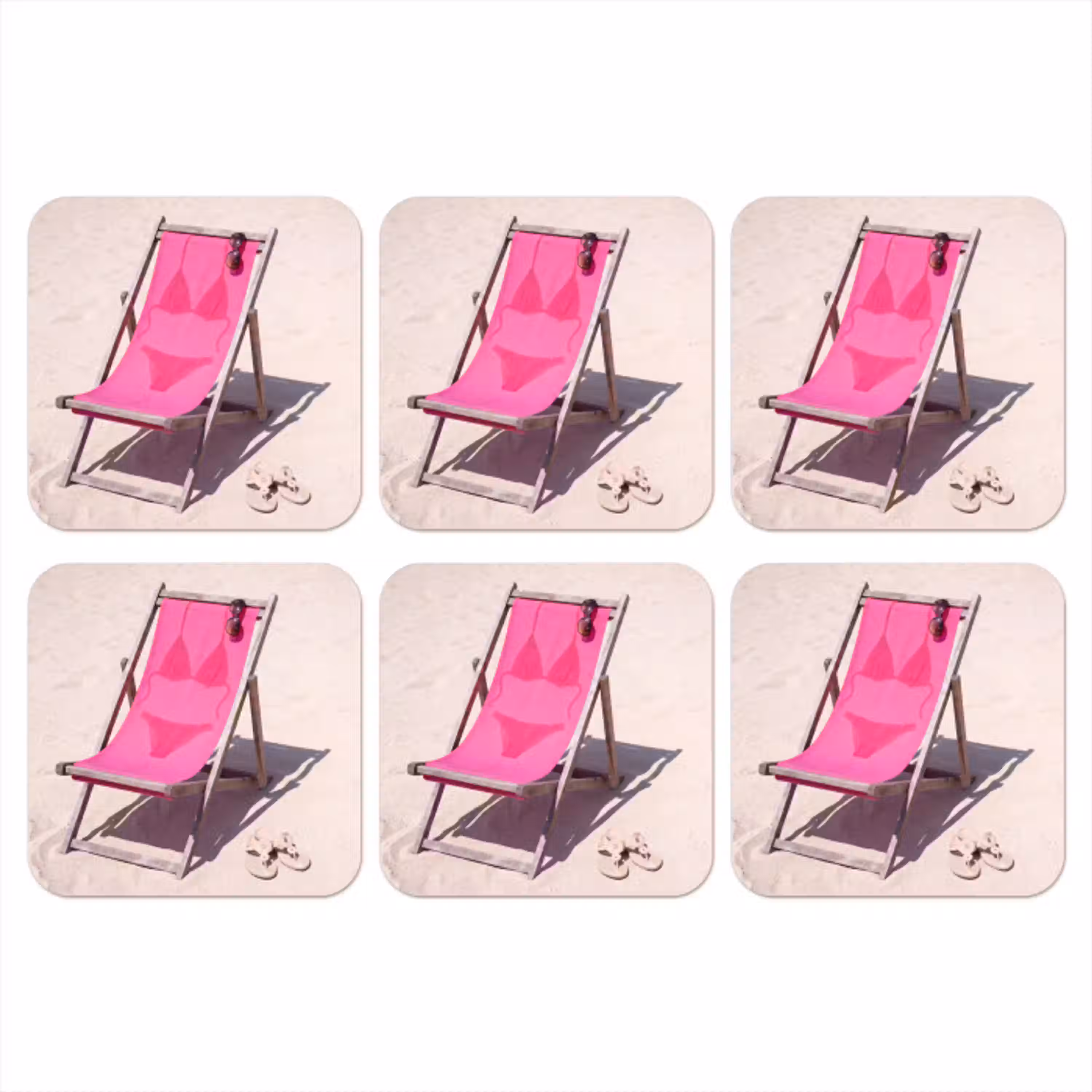 Strand - Ligstoel - Badkleding - Zomer - Roze onderzetter kurk middel -3d