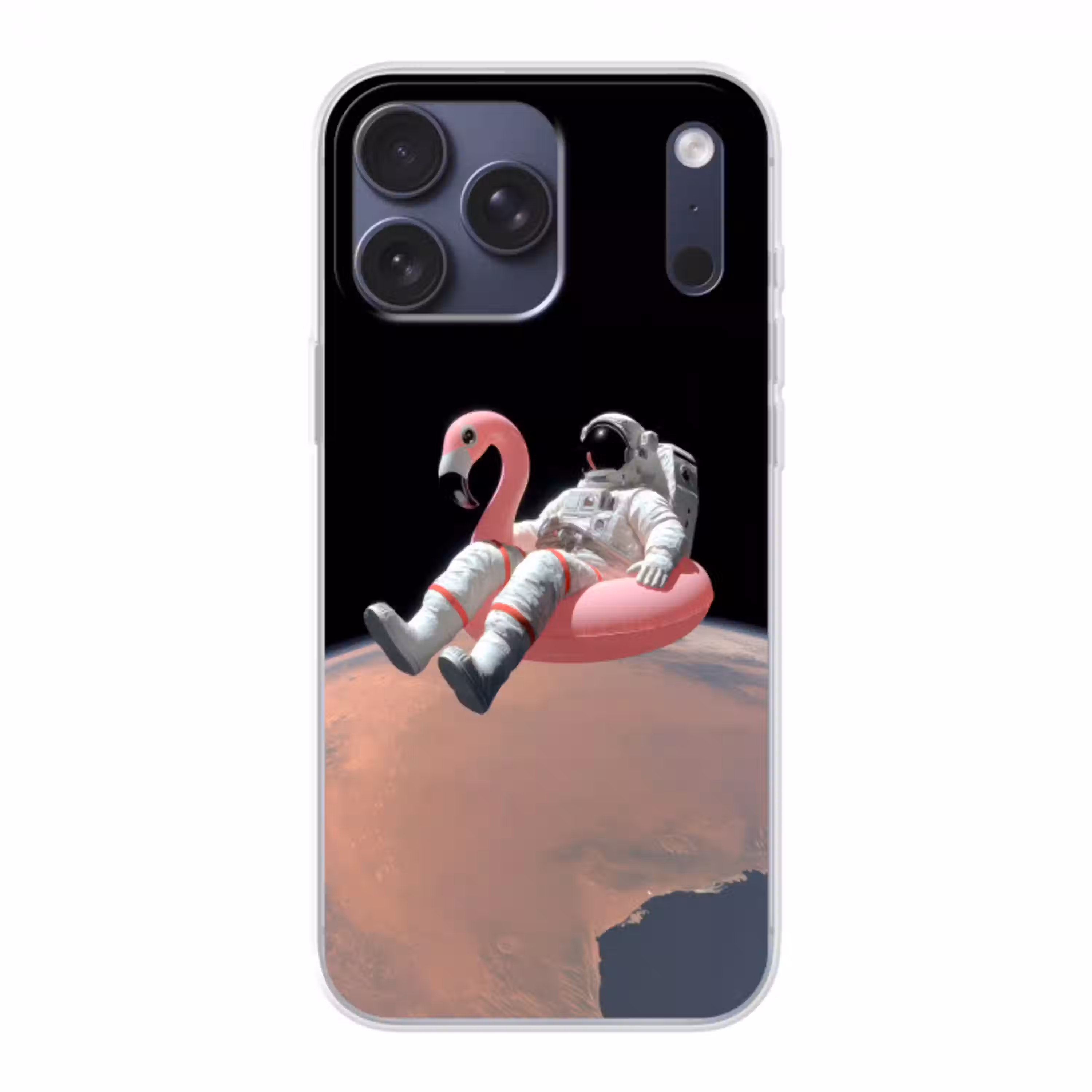 Astronaut - Flamingo - Zwemband - Roze Telefoonhoesje iPhone 17 Pro Max klein -3d