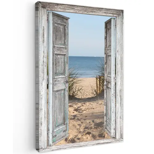 Deur naar de zee Tuinposter op houten frame 2 cm dik klein -3d