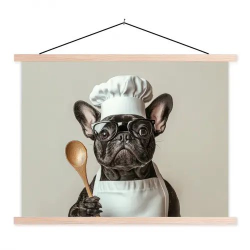 Bril - Hond - Kok textielposter latten blank klein -3d