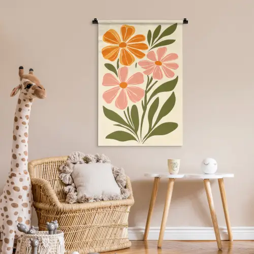 Minimalistisch - Bloemen - Bladeren - Roze Wandkleed katoen klein -wsfeer5_kind