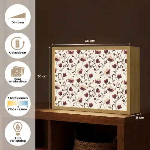 Bloemen - Botanisch - Bordeaux Light Box met batterij (Wandlamp) middel 907 -USP_websiteoverzichtNL