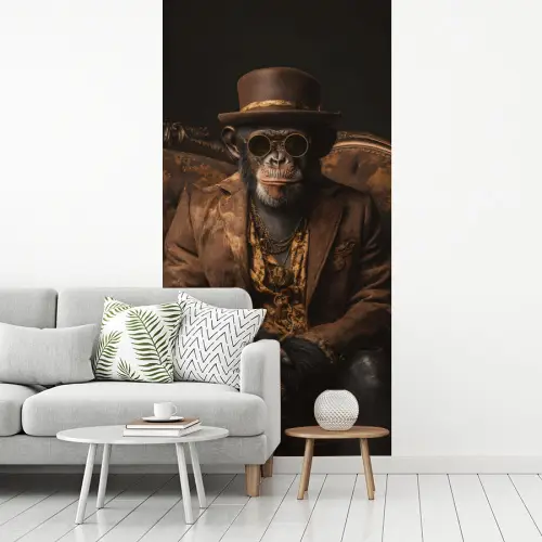 Chimpansee - Stoel - Pak - Bruin fotobehang vinyl groot -woonkamer