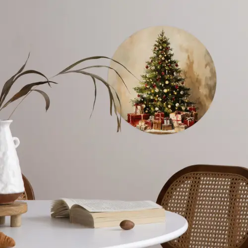 Kerstboom - Versierd - Kleurrijk Wandcirkel behangsticker klein -sfeer3