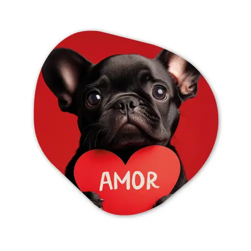 Amor - Hond  - Hartje - Rood Wandcirkel Organisch Forex 3mm klein -3d