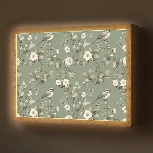 Botanisch - Vogels - Groen Light Box met batterij (Wandlamp) middel 907 -z3d_website