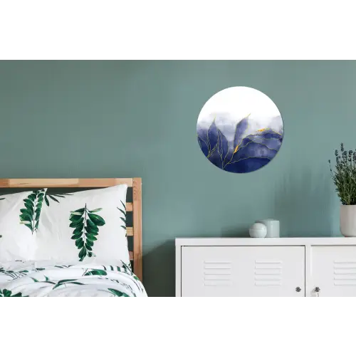 Marmer - Blauw - Marmerlook - Goud - Textuur Wandcirkel aluminium klein -slaapkamer