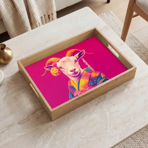 Geit - Hoorns - Kimono - Kleurrijk Dienblad Rechthoek middel -sfeer1
