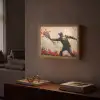 Street art - Man - Bloemen - Graffiti - Banksy Style Light Box met batterij (Wandlamp) middel -sfeer1