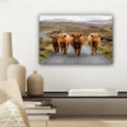 Schotse Hooglanders - Weg - Landschap - Kudde canvas 2cm klein -sfeer6