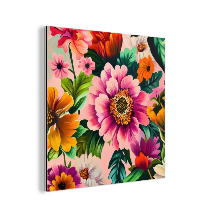 Bloemen - Kleurrijk - Roze aluminium wit klein -3d