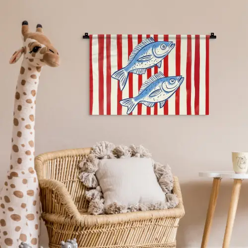 Vissen - Verticale strepen - Blauw - Rood Wandkleed katoen klein -wsfeer5_kind