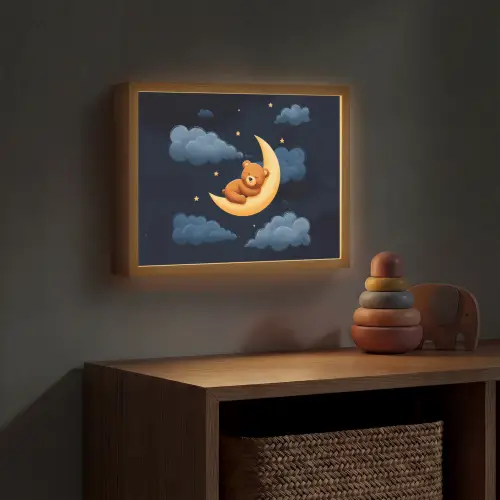 Teddybeer - Maan - Wolken - Sterren Light Box met batterij (Wandlamp kind) middel -sfeer5_kind