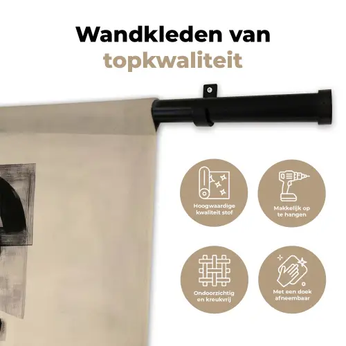 Cirkels - Lijnen - Vormen - Zwart Wandkleed katoen klein -sfeer2