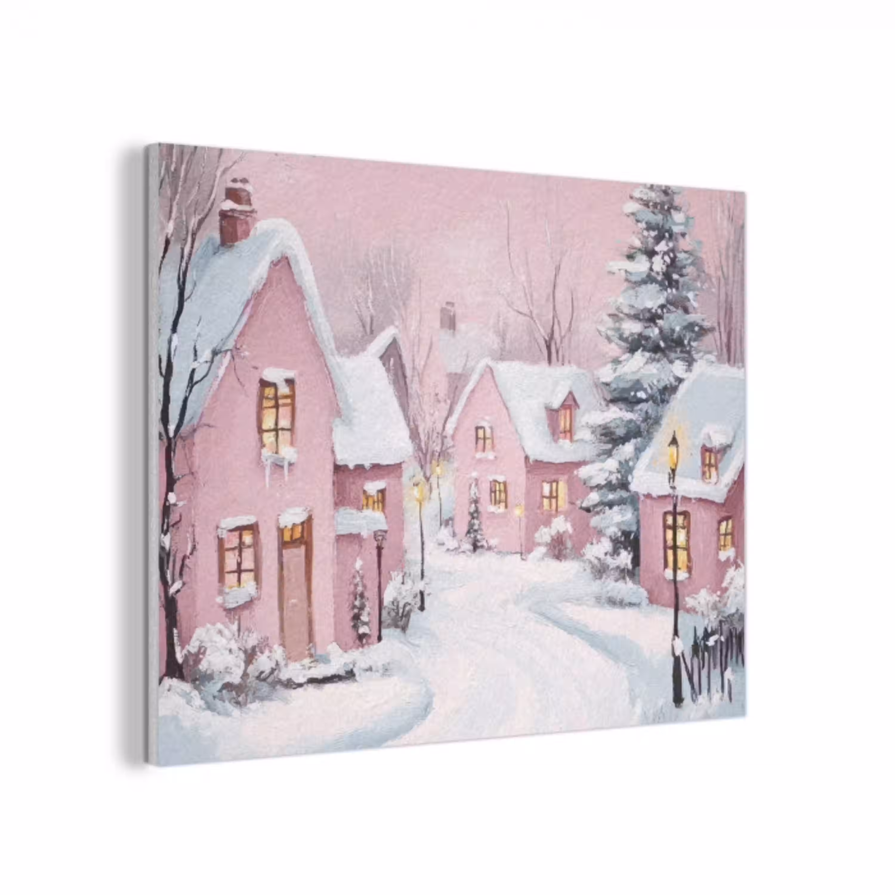 Kerstdorp - Roze - Winter - Sneeuw - Huizen PET vilt klein -3d