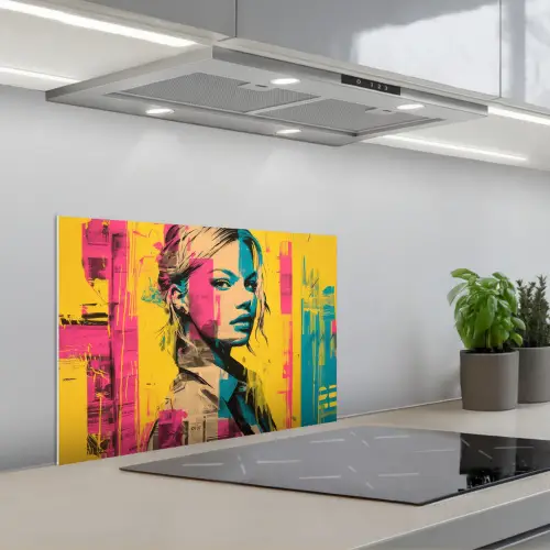 Vrouw - Verfstrepen - Gekleurd keuken achterwand spatscherm klein -3d_schuin