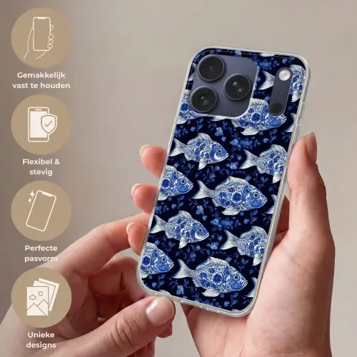 Vissen - Bloemen - Blauw Telefoonhoesje iPhone 17 Pro klein 878 -sfeer3_NL