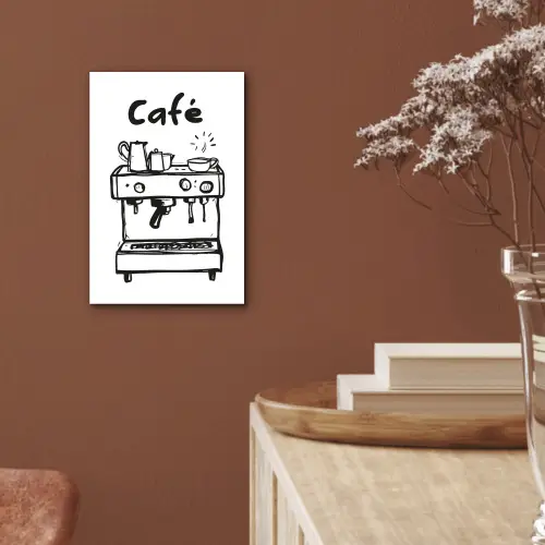 Illustratie - Café - Koffiemachine - Kopjes aluminium wit klein -sfeer4