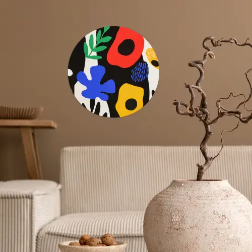 Bloemen - Bladeren - Abstract - Zwart Wandcirkel behangsticker klein -sfeer1