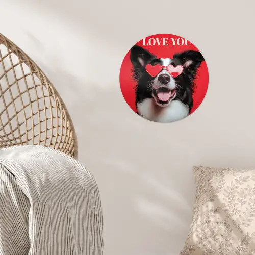 Hond - Hartjesbril - Loveyou - Rood Wandcirkel behangsticker klein -sfeer4
