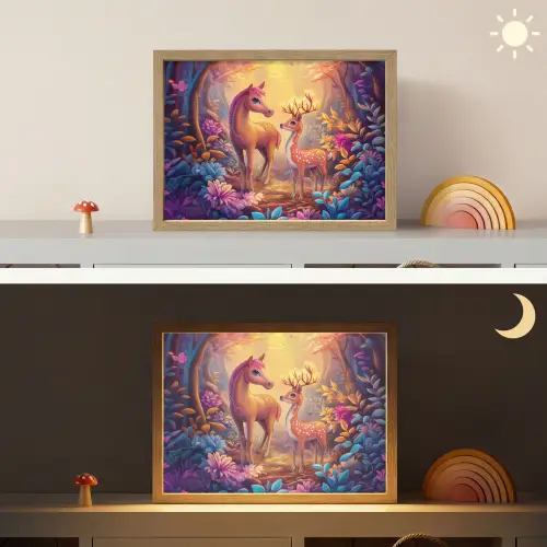 Paard - Hert - Sprookjesbos - Paars Light Box met batterij (Wandlamp kind) middel -sfeer3_kind
