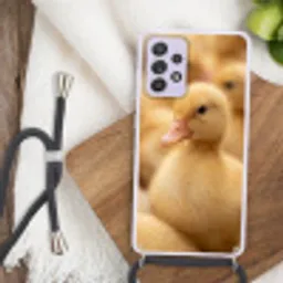 Pijltje - Eend - Natuur - Geel Hoesje Samsung Galaxy A52 5G met koord klein -sfeer4