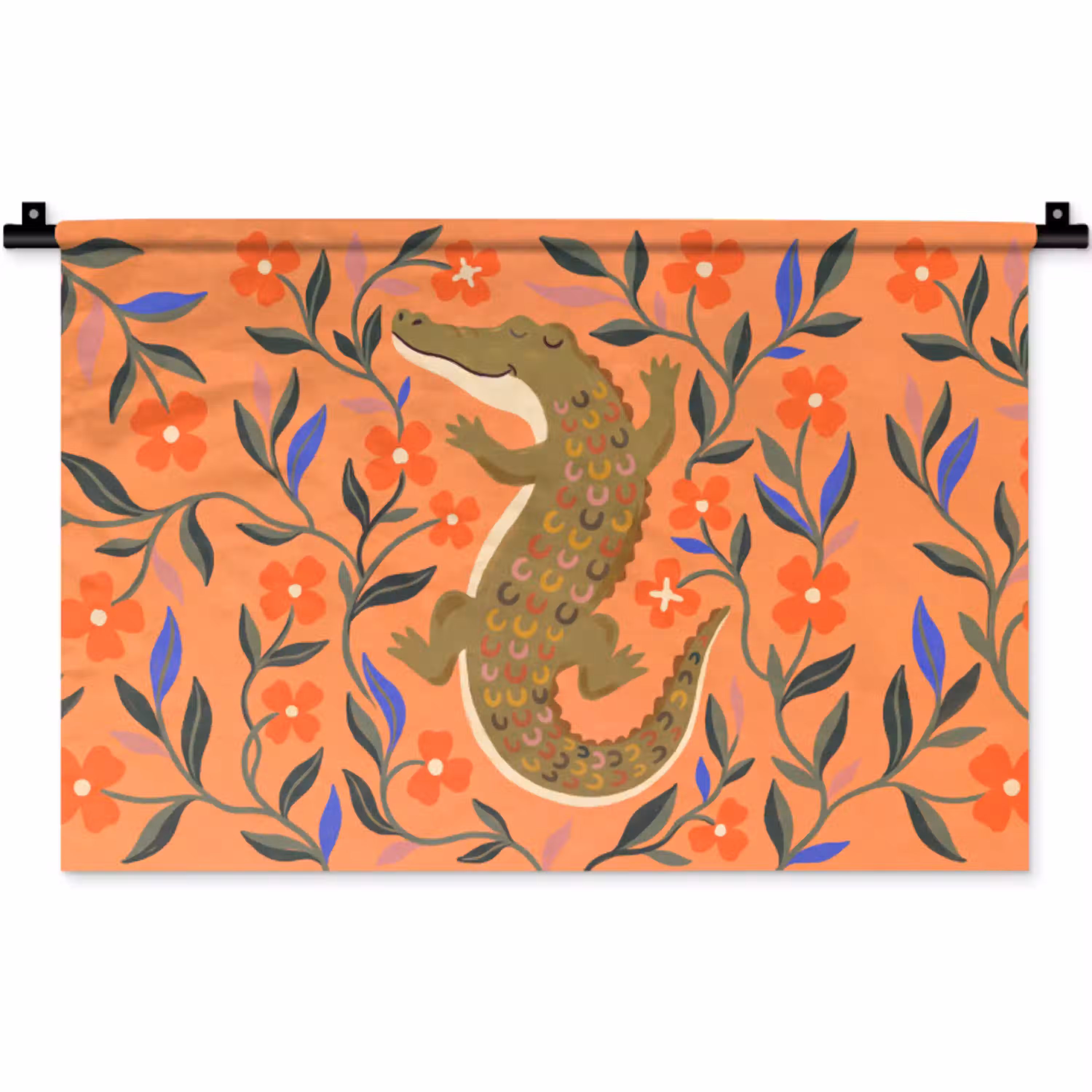 Dieren - Bloemen - Oranje - Illustratie - Natuur Wandkleed katoen klein -zz3d