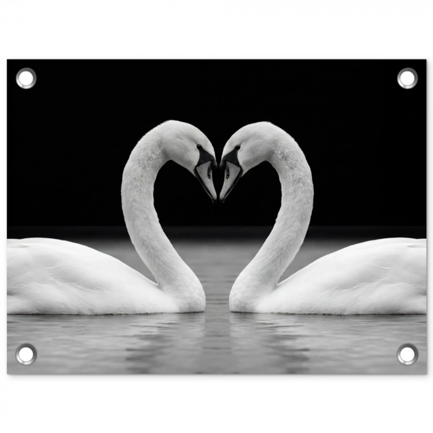 Zwanen - Hart - Zwart - Wit tuinposter los doek klein -3d