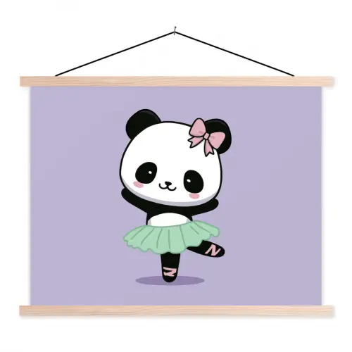 Panda - Paars - Sierlijk - Kawaii textielposter latten blank klein -3d