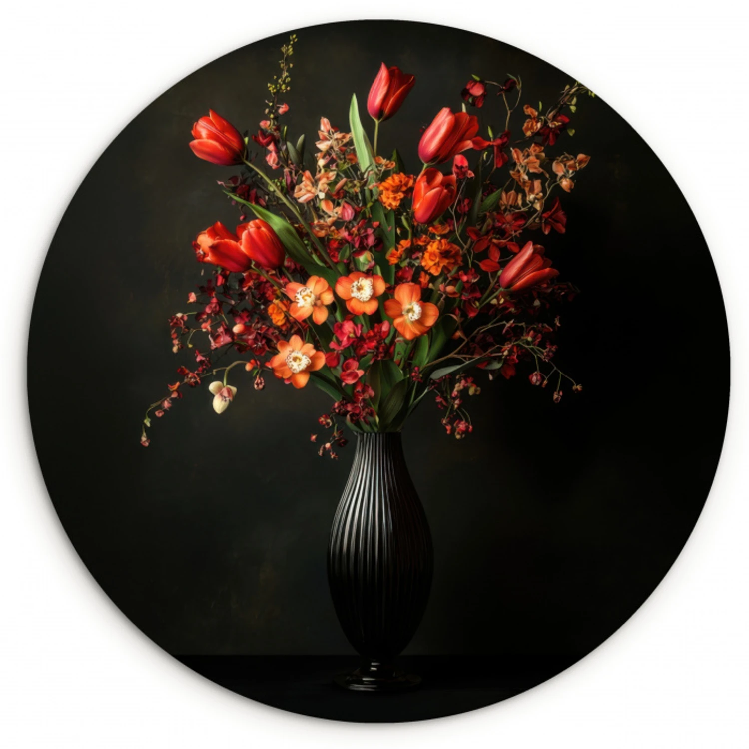 Bloemen - Takken - Boeket Wandcirkel plexiglas klein -3d