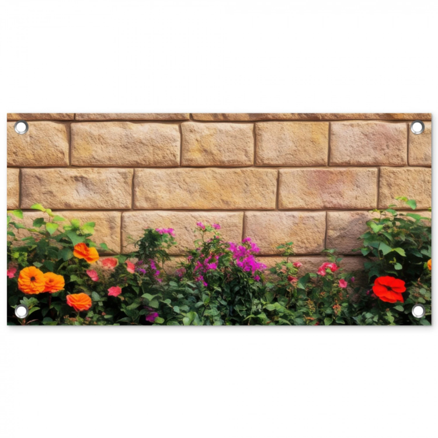 Bloemen - Bakstenen - Kleurrijk tuinposter los doek klein -3d