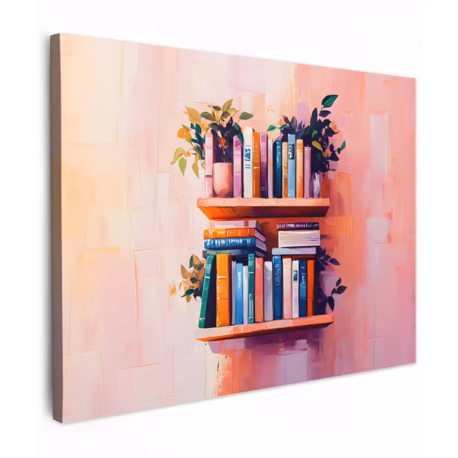Leinwandbild - Regale - Bücher - Blätter