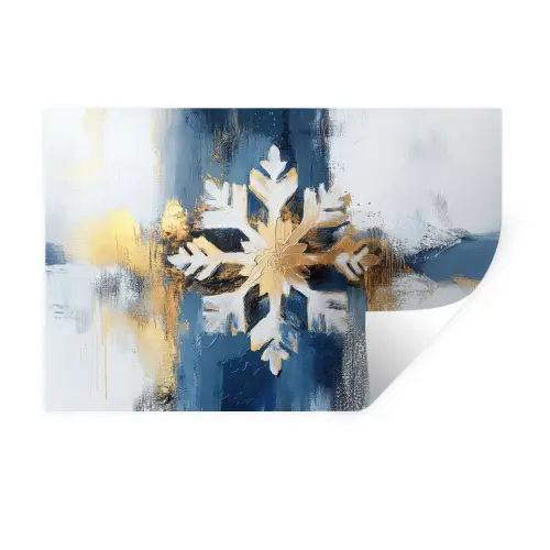 Abstract - Winter - Sneeuwvlok - Sneeuw - Goud Muursticker klein -3d