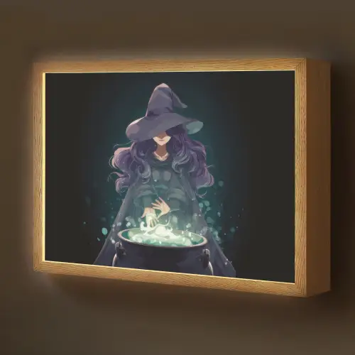 Heks - Magie - Heksenketel - Paars Light Box met batterij (Wandlamp kind) middel -z3d_website