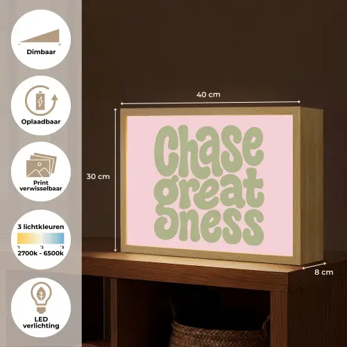 Chase greatness - Groen - Roze - Retro Light Box met batterij (Wandlamp) middel -USP_websiteoverzichtNL