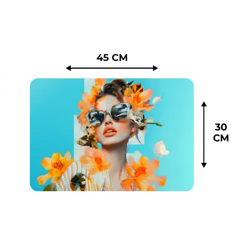 Bloemen - Vrouw - Zonnebril - Blauw Placemat vinyl groot -specs