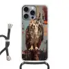 Geschilderd - Abstract - Uil - Bruin Hoesje iPhone 16 Pro Max met koord klein -3d