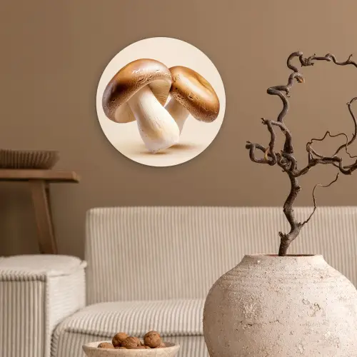 Champignons - Zacht - Beige Wandcirkel kunststof plaat 5mm dik klein -sfeer1