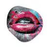 Lippen - Felroze - Graffiti - Verfstrepen Wandcirkel Organisch Plexiglas middel -3d