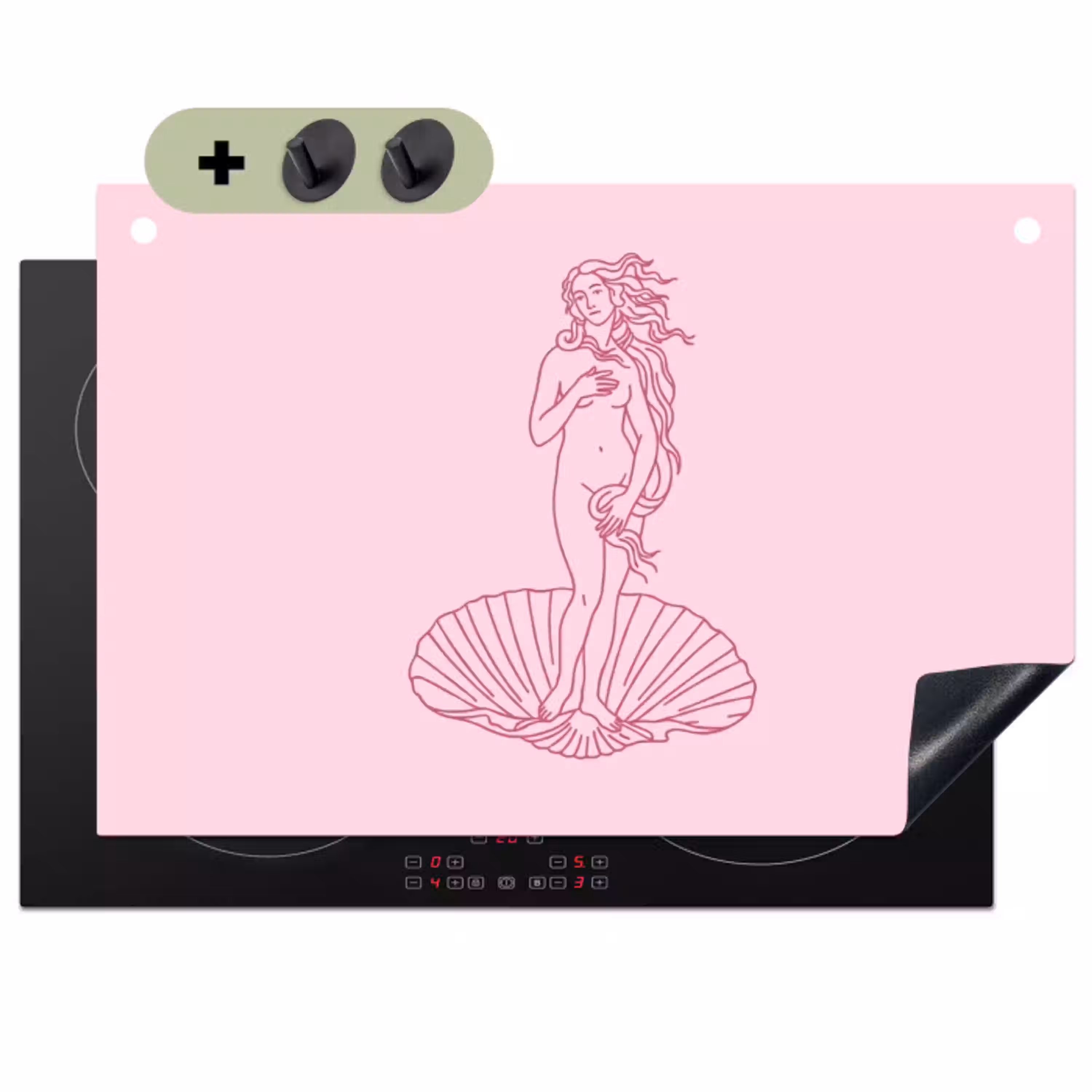 Vrouw - Schelp - Kunst - Lijntekening - Roze Inductie beschemer met haakjes klein -3d